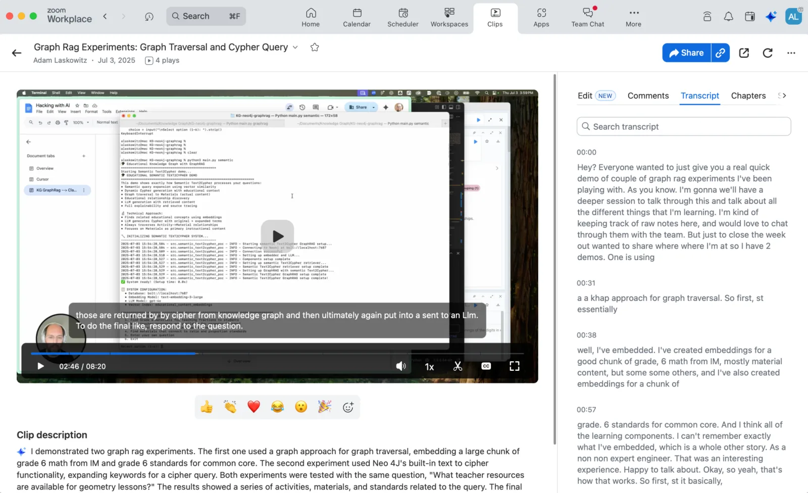 Internal video I created to capture a functional prototype of using GraphRAG with Knowledge Graph. I believe it is critical to get hands-on with the technology in order to design the product experience. GraphRAG was an area the team was interested in but found it difficult to prioritize a formal effort around the investigation, so I quickly prototyped an idea to share what I learned with the team.